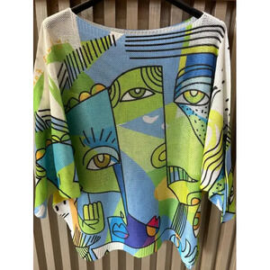 L25 Loowie Picasso Round Neck Knit Printed Sweater One Size